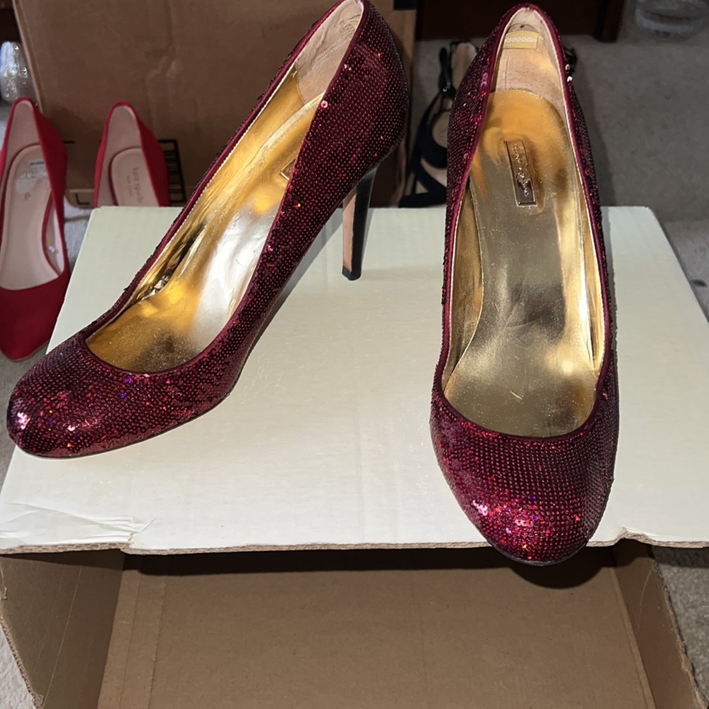 Ruby Red Sequin Heels - image 3